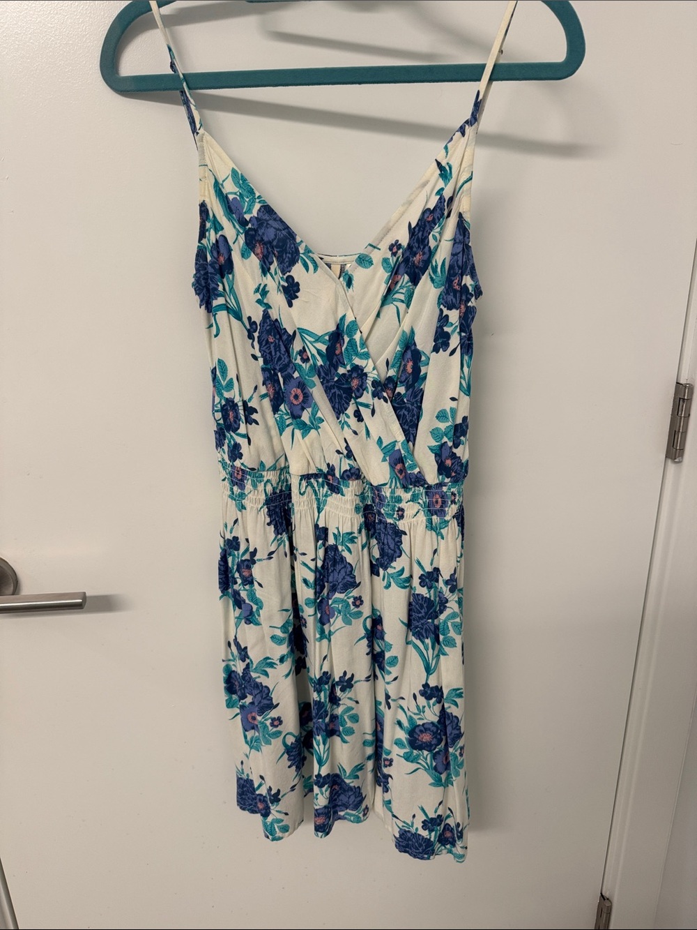 Frenchi White Mini Dress with Blue and Teal Floral Print